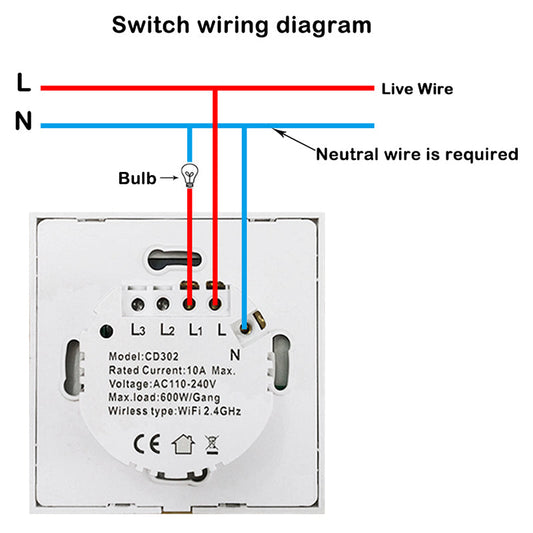 2 Gang WIFI Wall Switch, Smart Light Double Switch, Glass Panel Contact Sensor Interrupter EU Plug