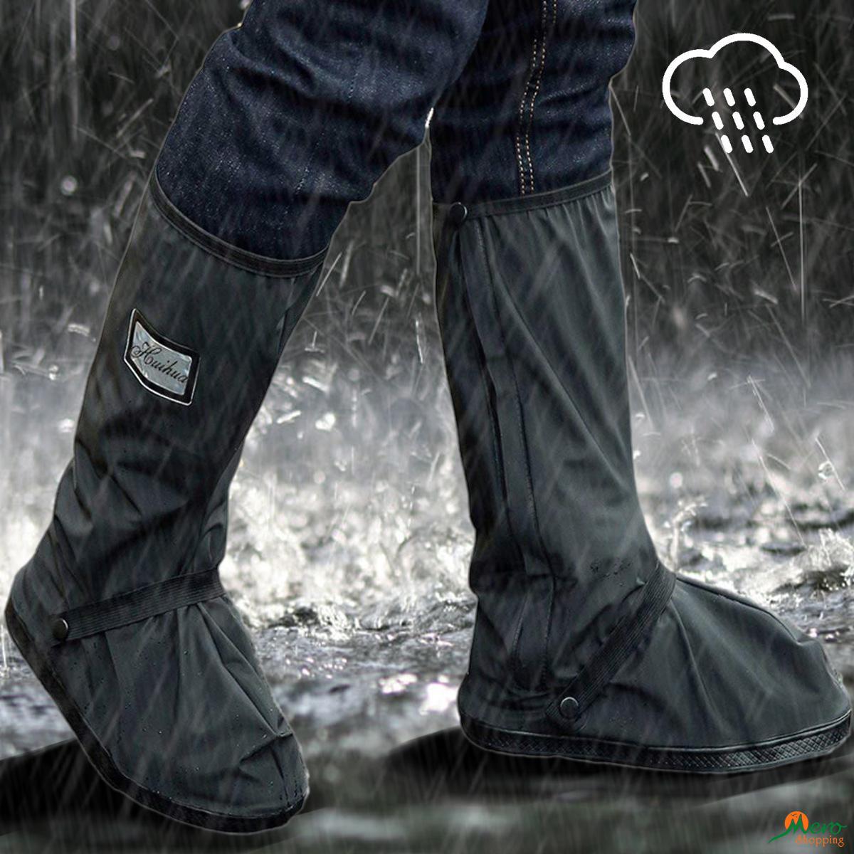 Waterproof Shoes Cover with Reflector Rain Snow Boots Black Reusable Covers for Motorcycle -1 Pair