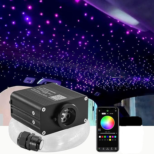 Liuhawk Single Head Fiber Optic 9.5ft Starlight Headliner Kit  900 Pcs 0.5mm with 100 pcs 1mm Meter Shooting Star, Sound Activated Remote APP Control CAR And HOME Roof Decor