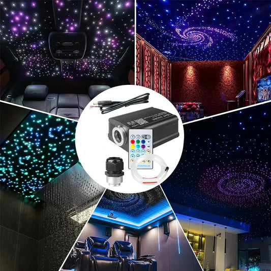 Liuhawk Single Head  Galaxy Fiber Optic 9.5ft Starlight Headliner Kit  500 Pcs 0.75mm with 100 pcs 1mm Meter Shooting Star, Sound Activated Remote APP Control CAR And HOME Roof Decor