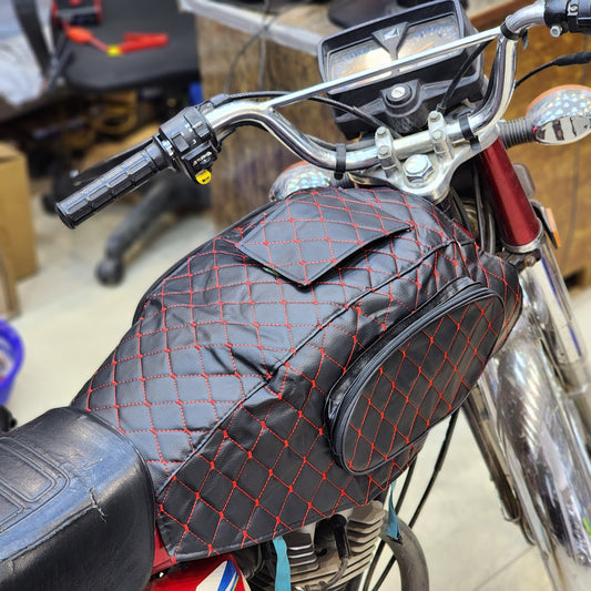 Motorcycle Fuel Tank Organizer Cover In Leather Stuff With Premium Quality For Bike (CG 125)