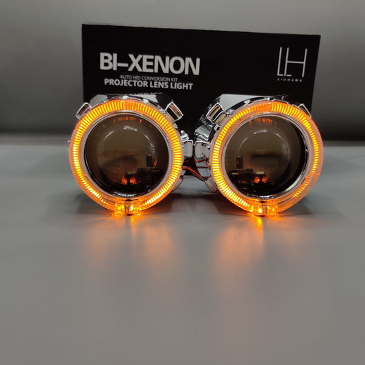 LIUHAWK Bi Xenon Projector DRL+Indicator X3 Round Style 55 Watt SMD Complete Set White - Yellow