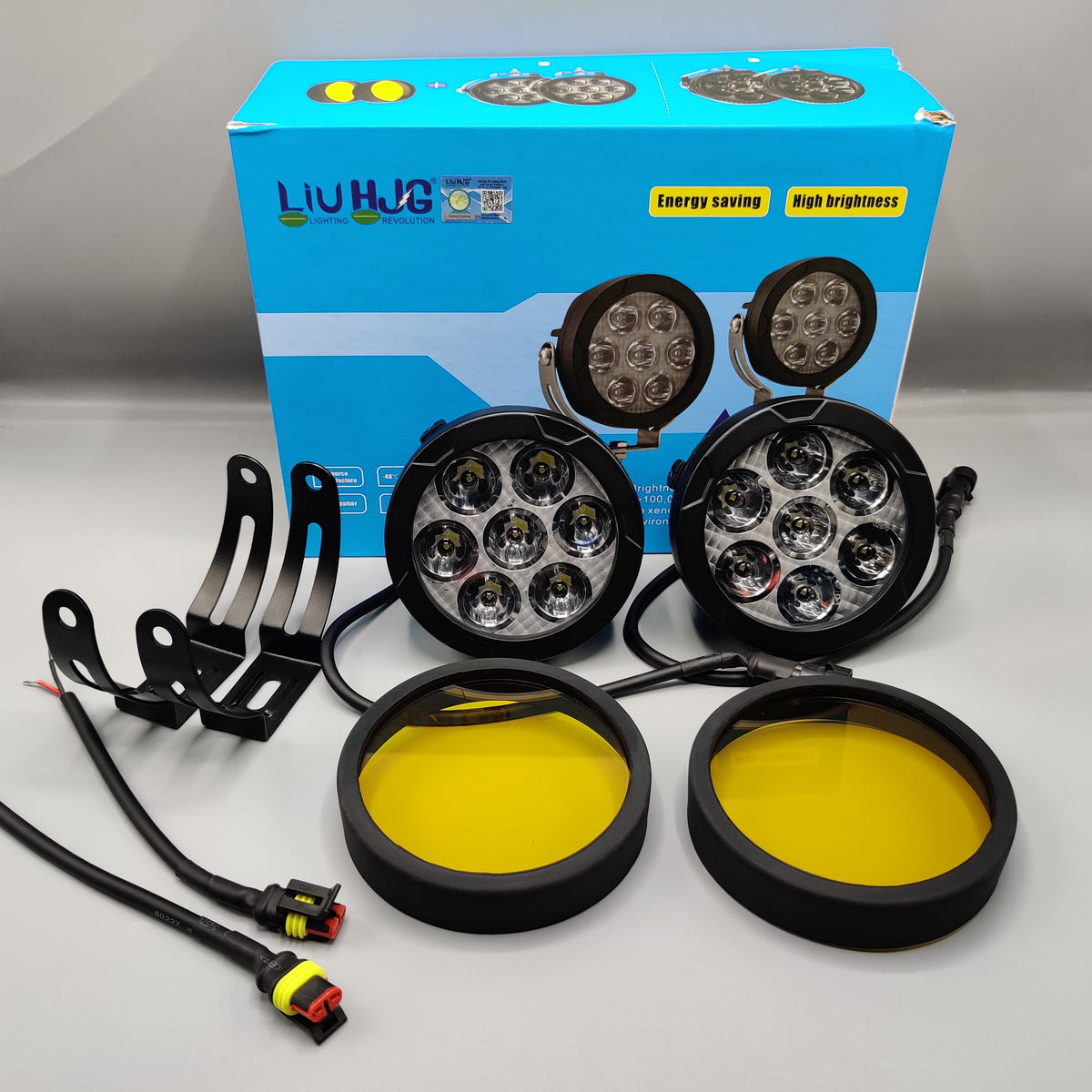 HJG 7 SMD Floodlight 140 Watt Cree SMD With Yellow Fog Covers And Wiring Bar Light 2 Pcs Set