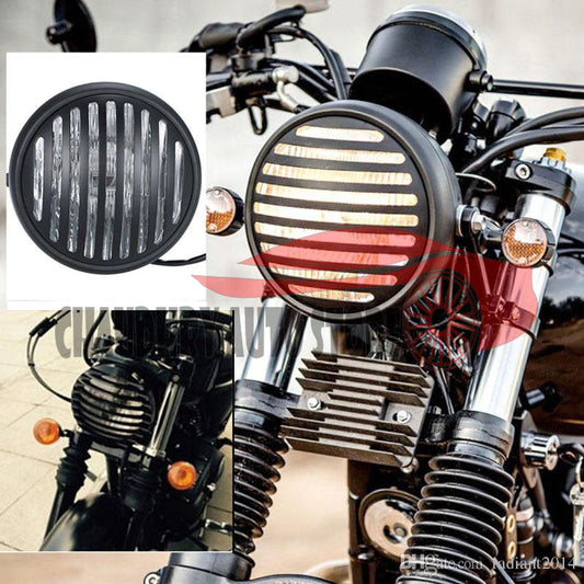 Headlight Cafe Racer Bobber Cruiser  Black Finned Grill